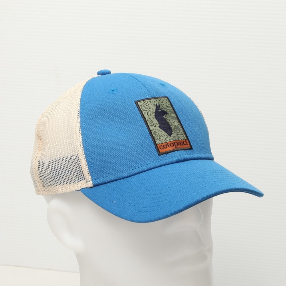 Cotopaxi Hat Cap Snap Back One Size Blue Tan Mesh Trucker Topo Map Patch Mens